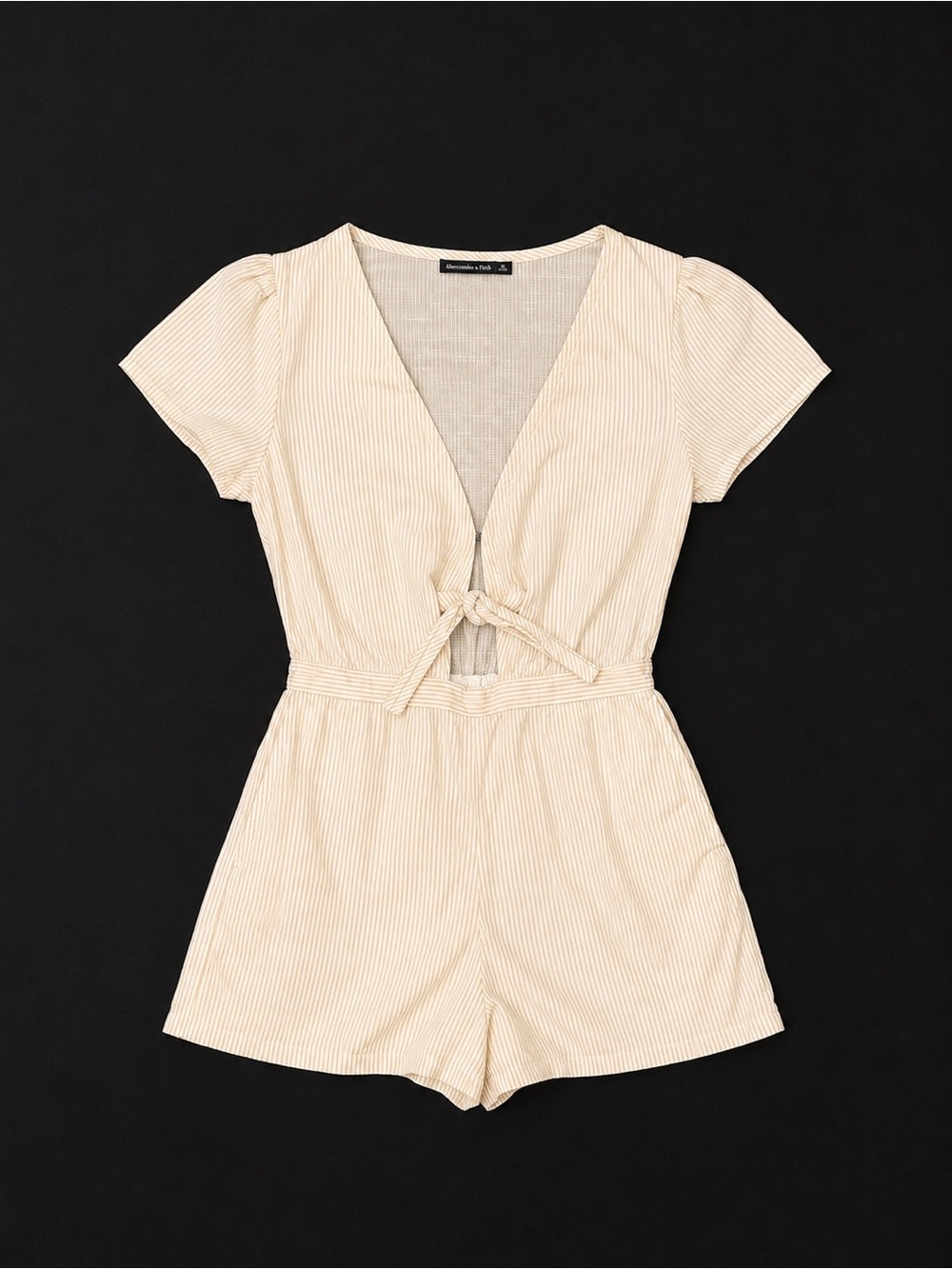 Women's Cream Striped Tie-Front Romper
